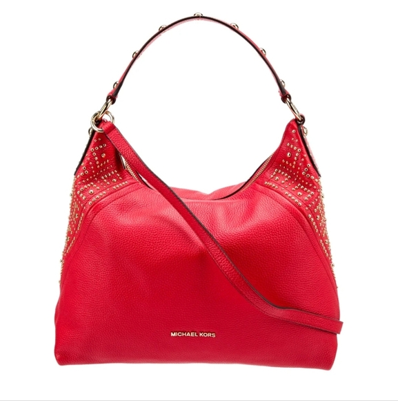 🍁🍂SET !!!Nwot Michael Michael Kors Stud Embellished Leather Hobo - Picture 3 of 12